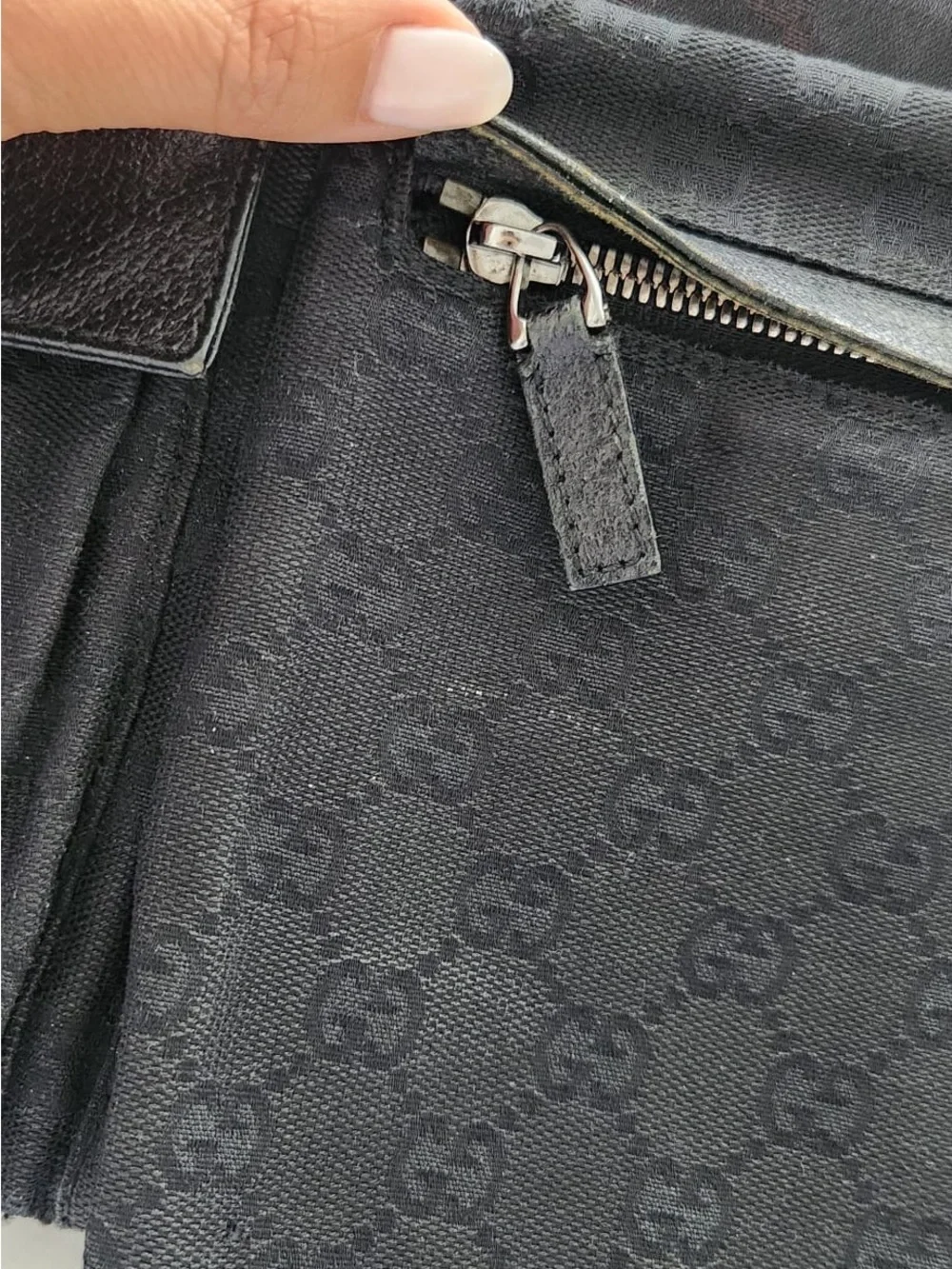 Gucci Black Monogram Belt Bag with Front Zip Pocket